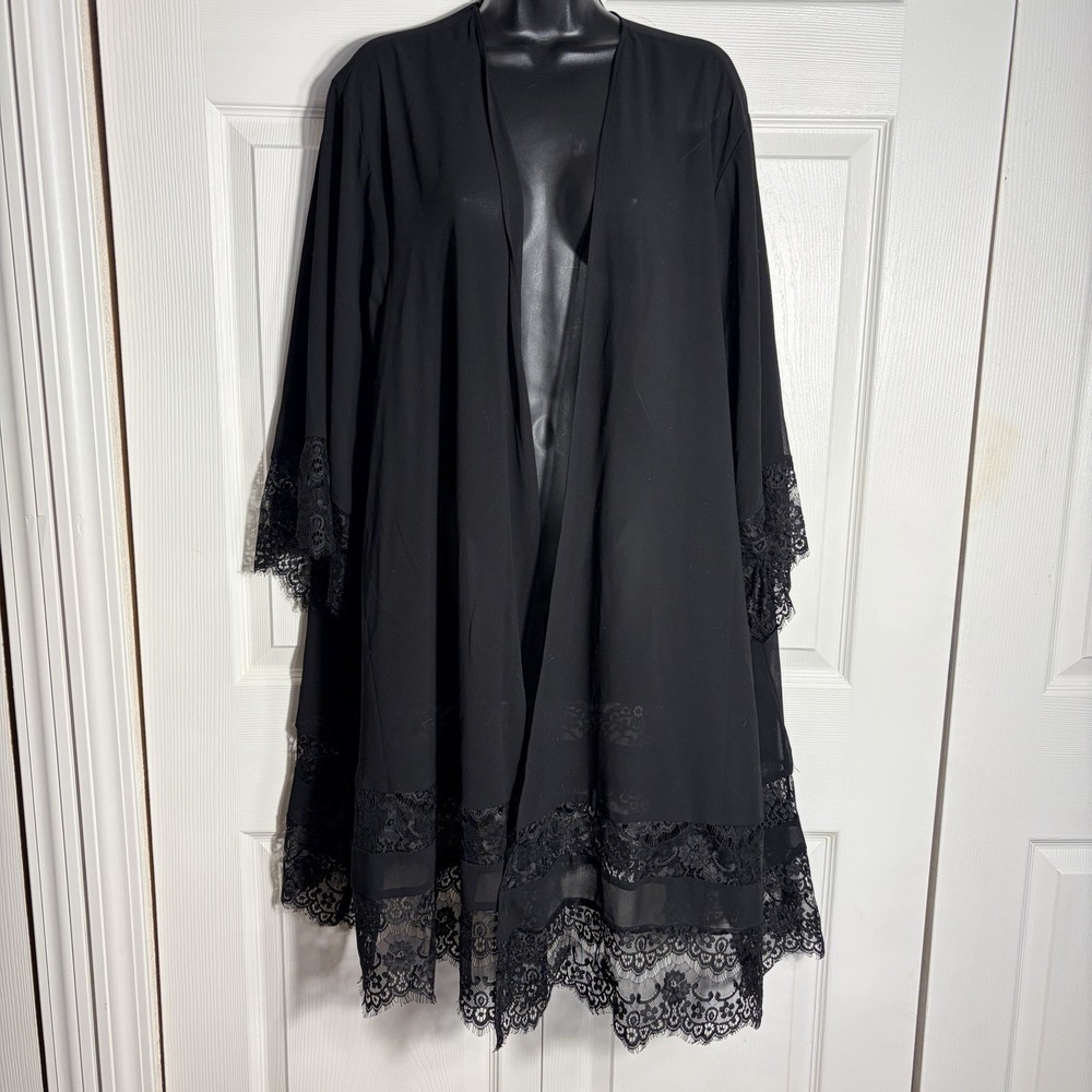Torrid Sheer Chiffon Lace Trim Kimono Women 4X Black Open Front Duster Cover Up